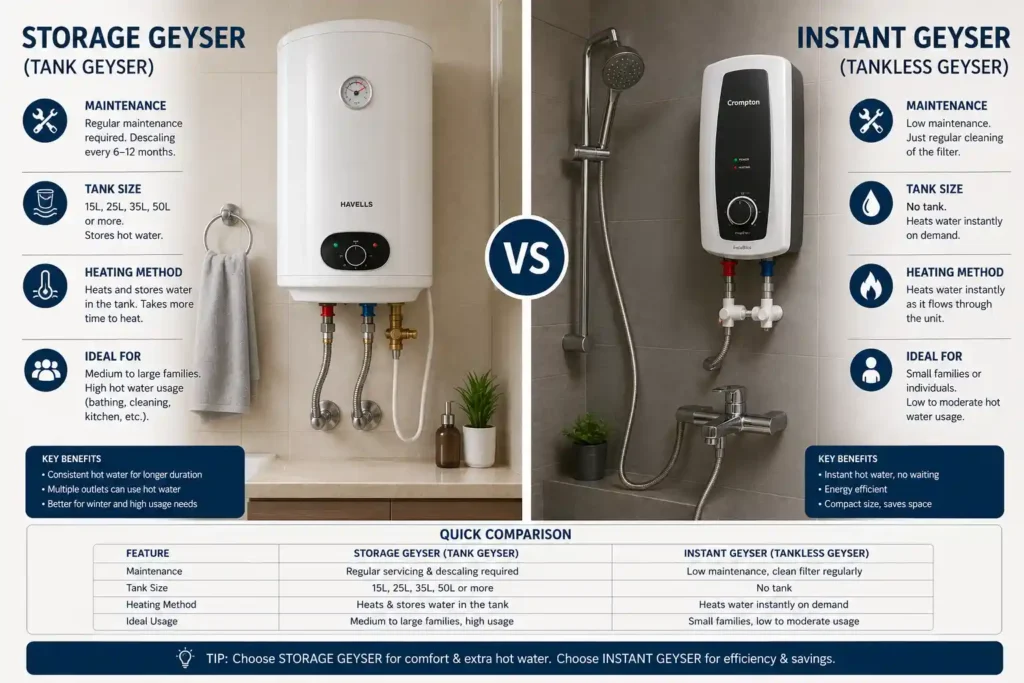 17 Storage vs. Instant Geyser Comparison