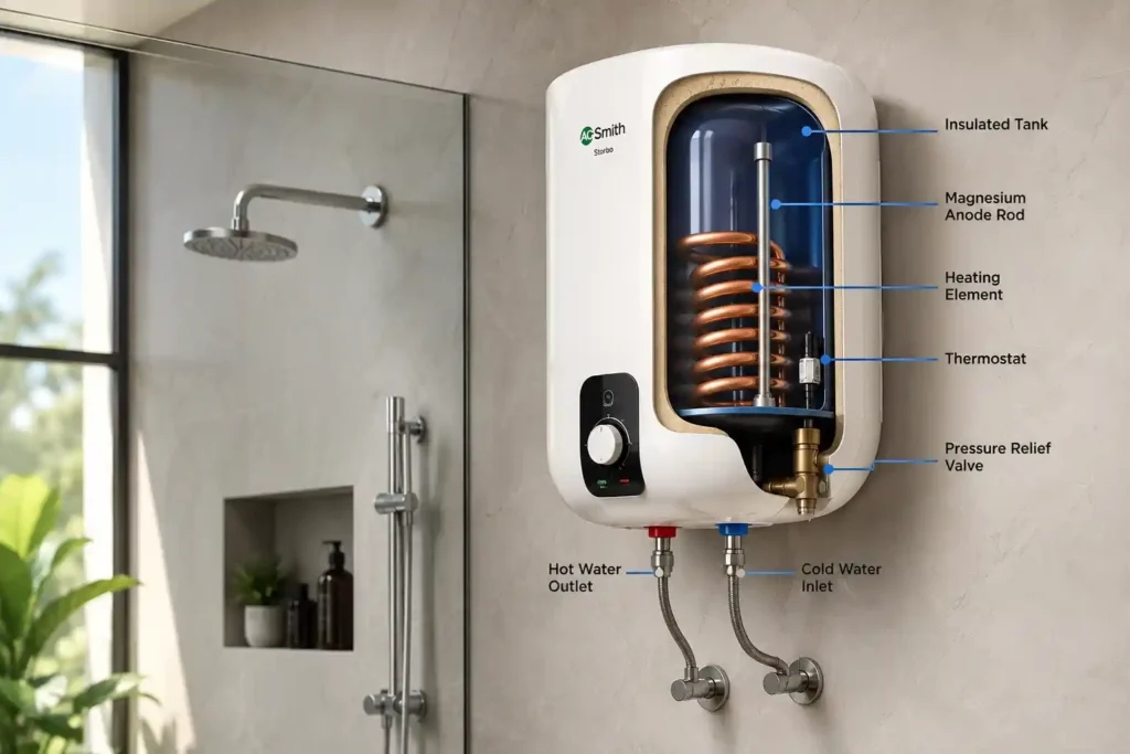 2 Cutaway Water Heater in Modern Bathroom Geyser Problems and Solutions
