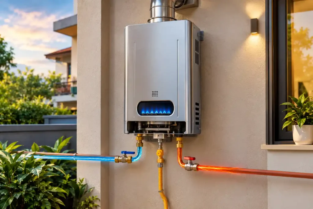 2 Modern Tankless Water Heater Corner How Gas Geyser Works